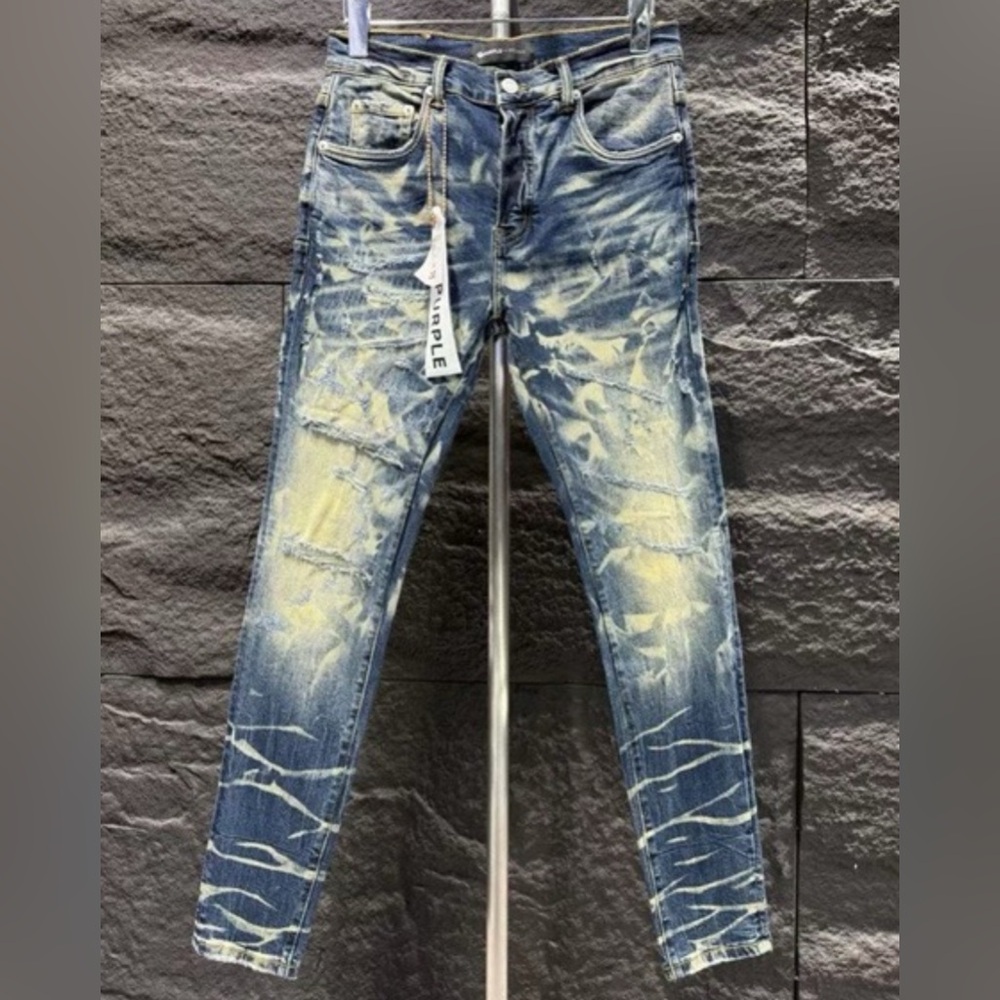 Purple Brand Jeans Mens 32 Distressed Paint Wash Slim Stretch